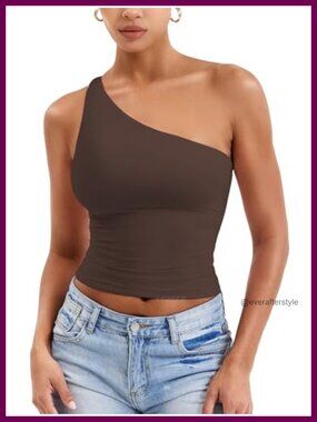 One Shoulder Crop Tank Top Adjustable Strap Slim Fit Sleeveless Y2K Gym Yoga